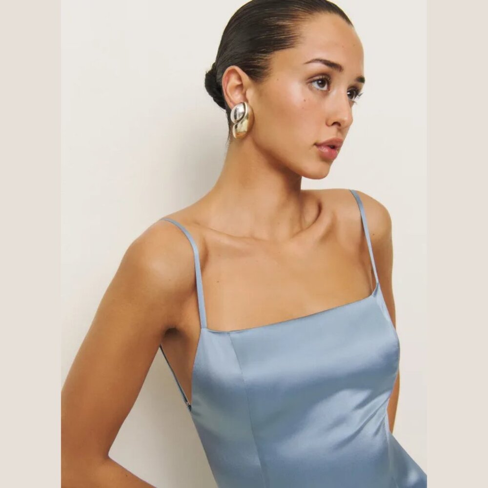 NWOT Reformation Melina Silk Dress in Teardrop Blue Open Back Sleeveless Maxi - Picture 4 of 6